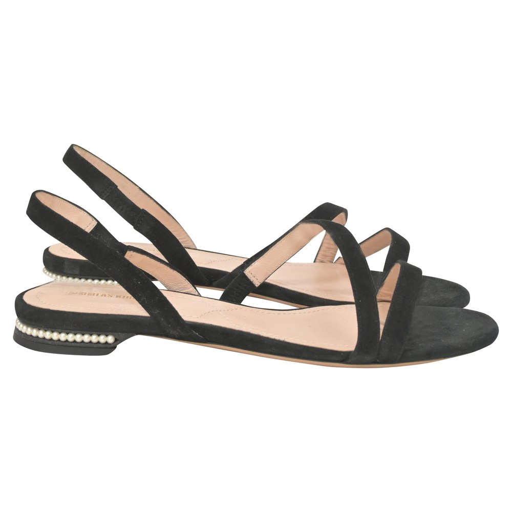 Nicholas Kirkwood Casati Pearl-Heeled Sandals in Black Suede