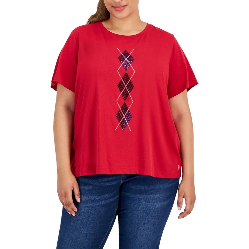 Plus Embellished Cotton Stretch Graphic T-Shirt