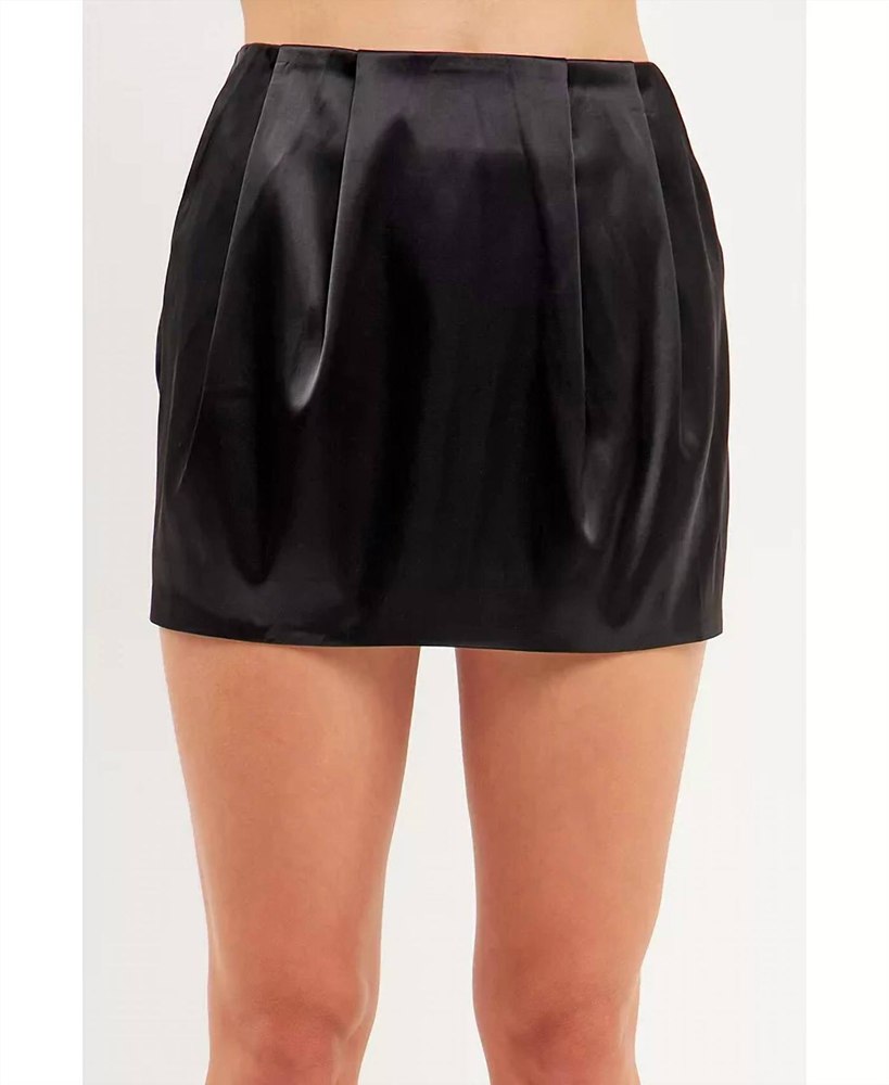 Satin Mini Skirt In Black
