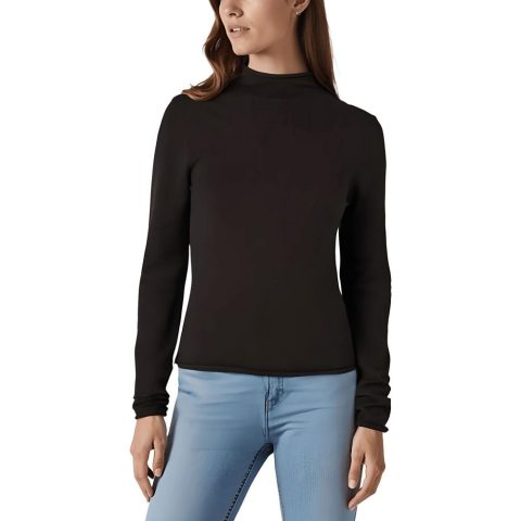 Solid Knit Funnel-Neck Sweater