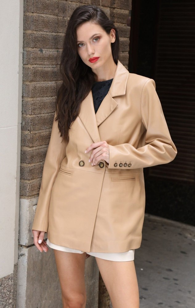 Misha Blazer, Latte – Leather