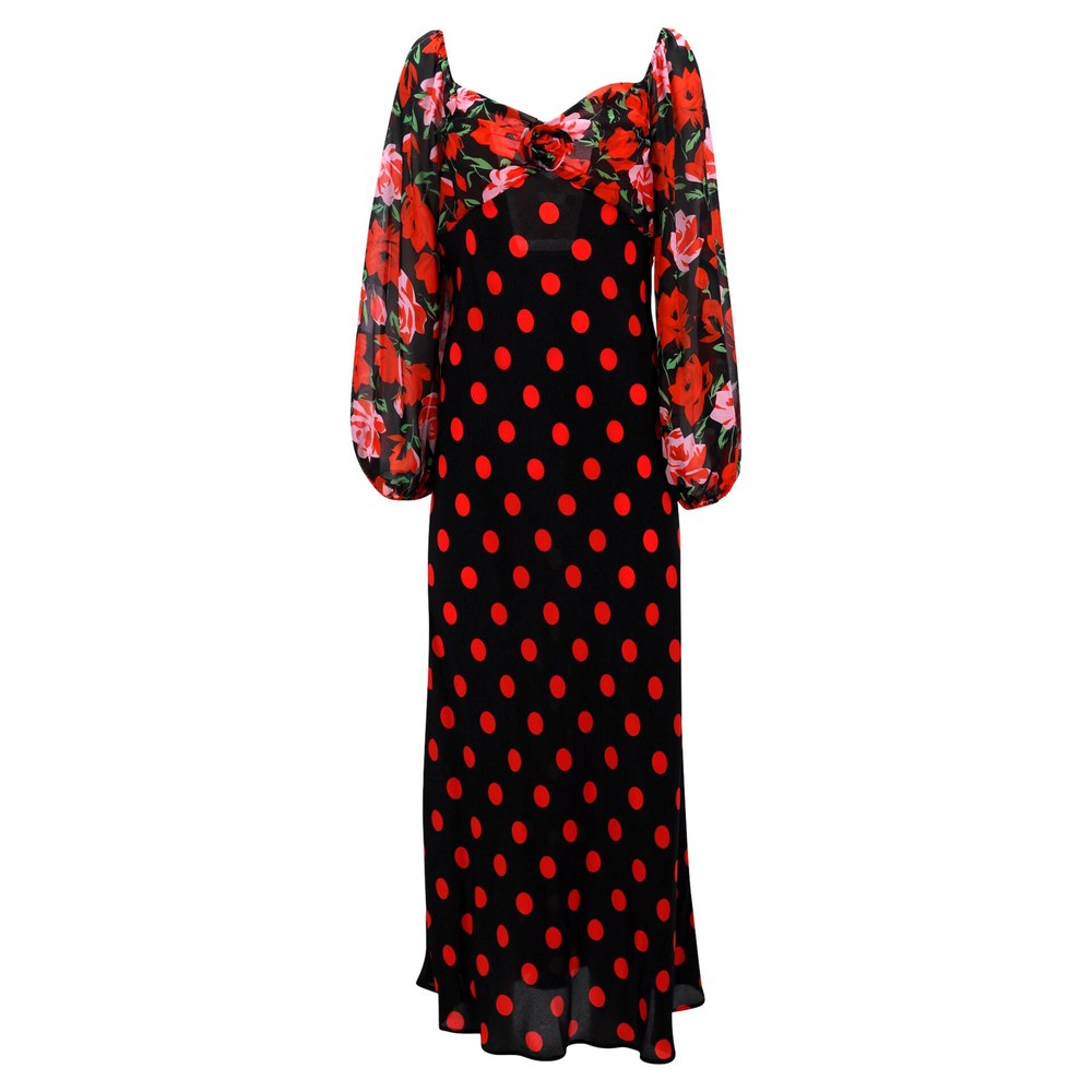 Rixo Josephine Polka-dot Dress in Black and Red Silk 7748685594684