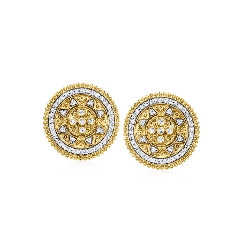 Ross-Simons Diamond Etruscan-Style Circle Earrings in 18kt Gold Over Sterling