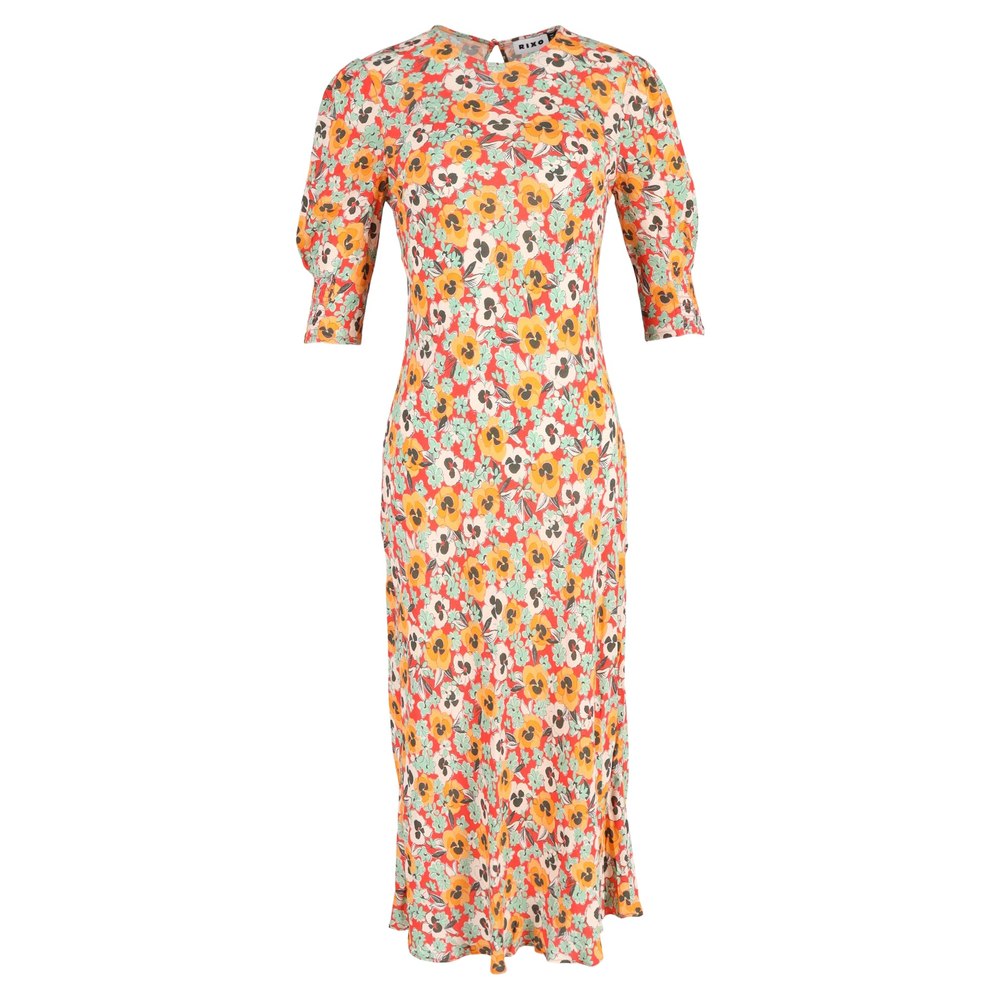 Rixo Jess Midi Dress In Orange Floral-print Crepe De Chine 7748686250044