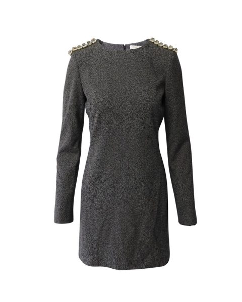 Chloe Epaulettes Sheath Dress in Black Wool