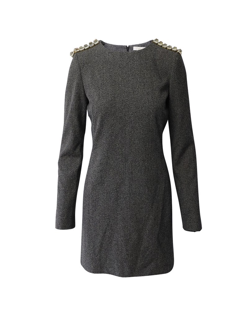 Chloe Epaulettes Sheath Dress in Black Wool