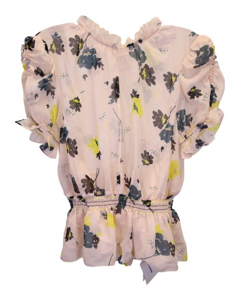 Self-Portrait Ruffled Floral-Print Top in Pink Polyester 7748692738108