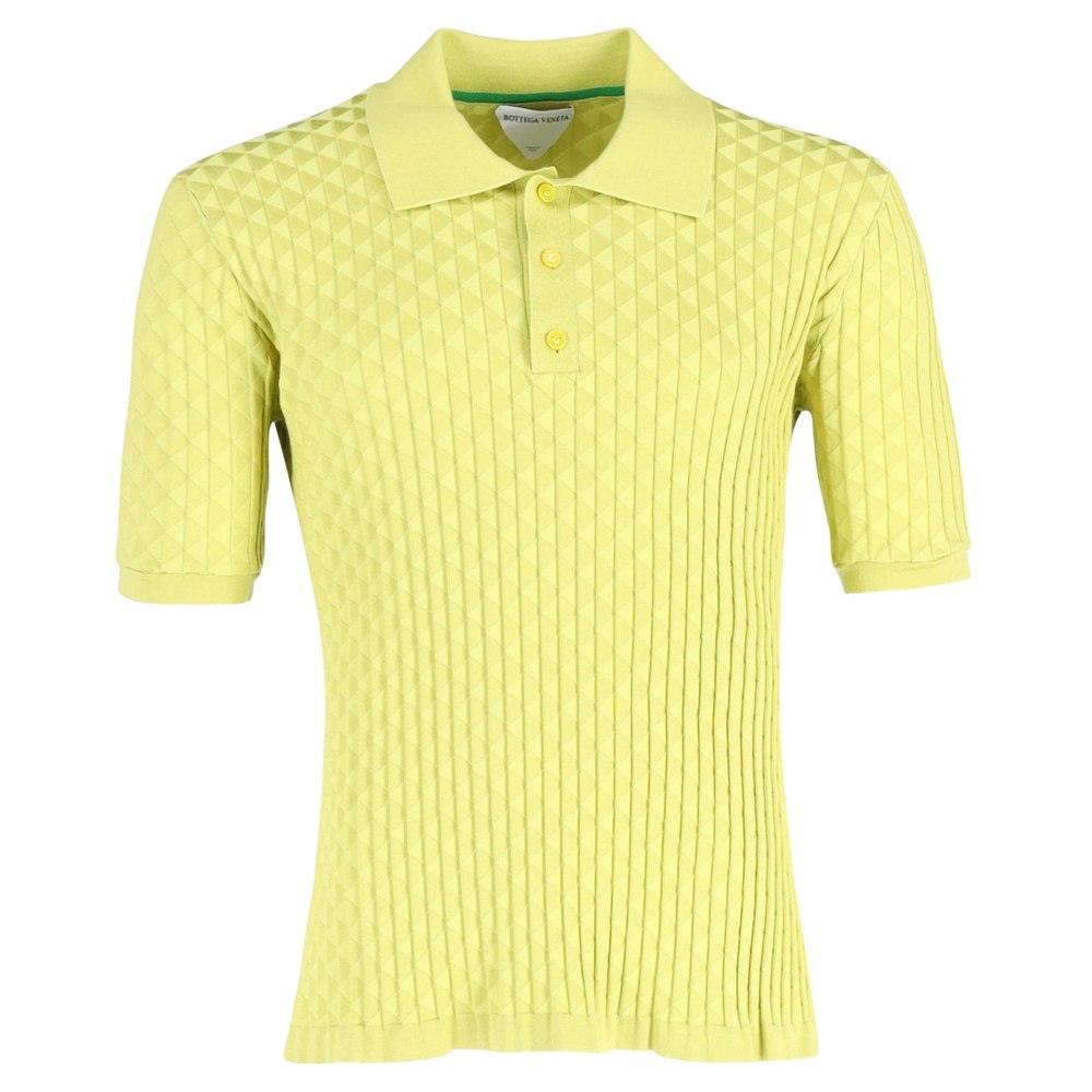 Bottega Veneta Triangle-Jacquard Polo Shirt in Yellow Silk 7748693164092