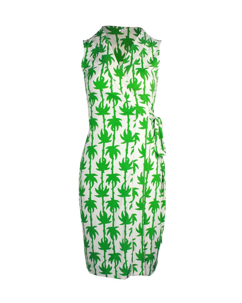 Diane Von Furstenberg Printed Sleeveless Wrap Dress in White Print Silk 7748693033020