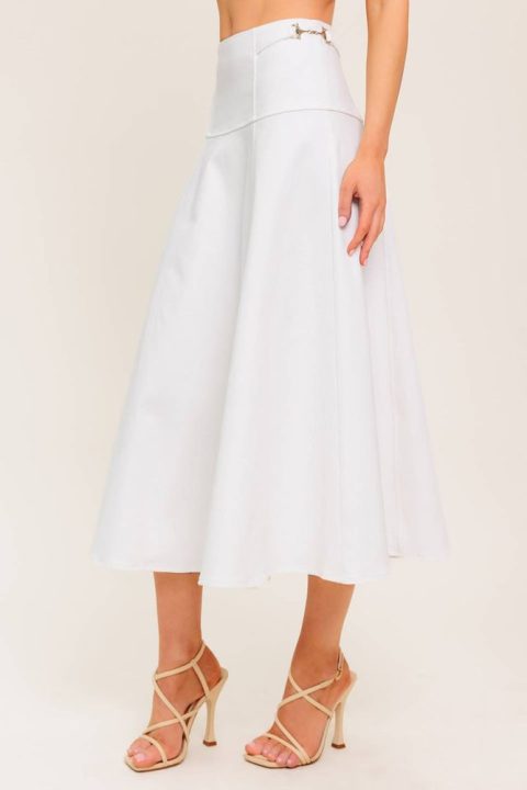 SECRET CHARM WHITE DENIM WOVEN MIDI SKIRT