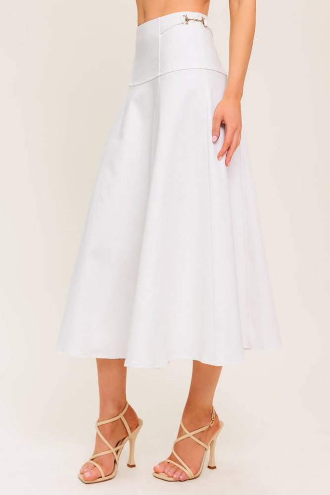 SECRET CHARM WHITE DENIM WOVEN MIDI SKIRT