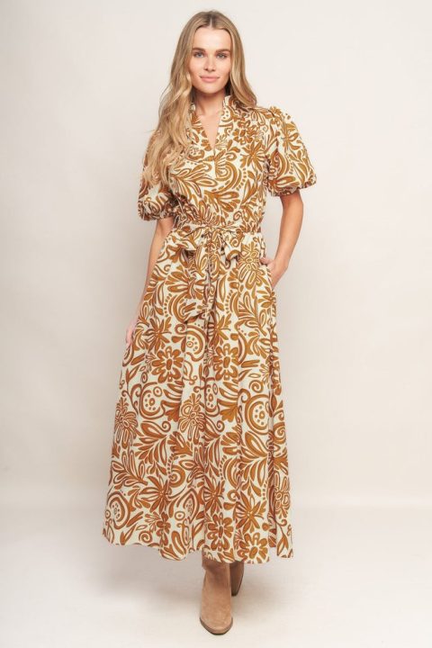 CINNAMON GARDEN WOVEN MIDI DRESS