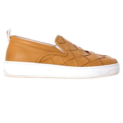 Bottega Veneta Woven Slip-On Sneakers in Brown Leather 7748697260092