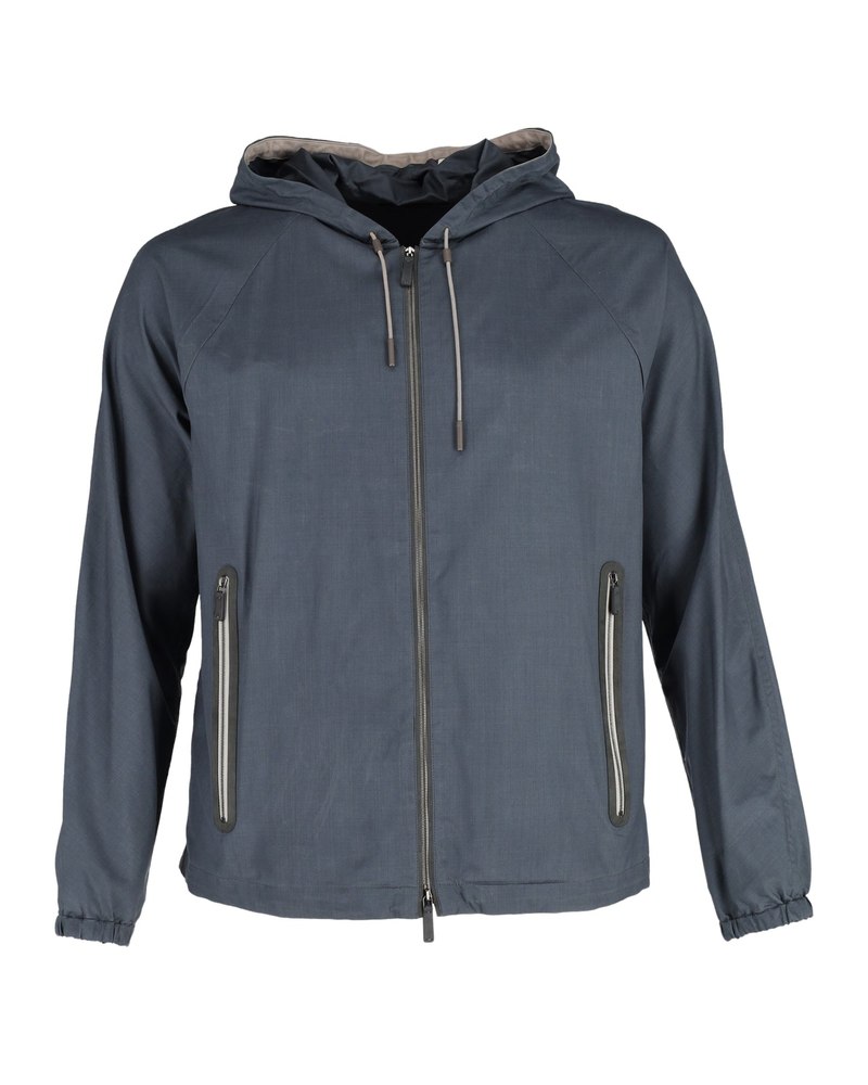 Ermenegildo Zegna Leggerissimo Traveller Hooded Jacket in Blue Linen 7748704632892