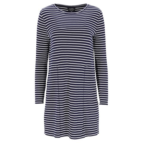 A.P.C. Striped Mini Dress in Navy Blue Viscose 7748709810236