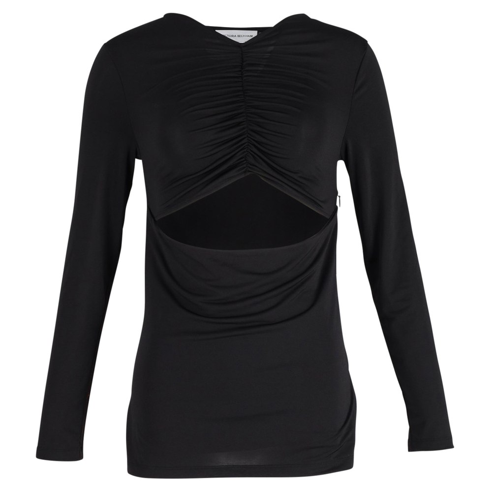 Cutout Ruched Stretch Top in Black Cotton
