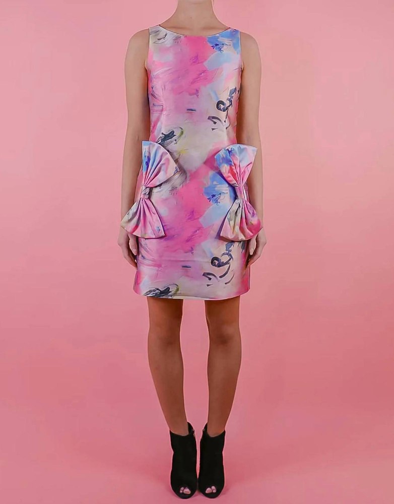 Candace Bow Pocket Dress In Painterly Print