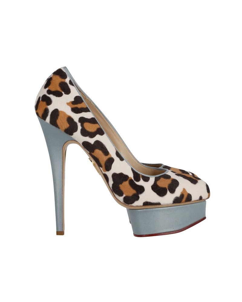 Charlotte Olympia Polly Leopard Print Platform Pumps in Multicolor Calf Hair and Leather