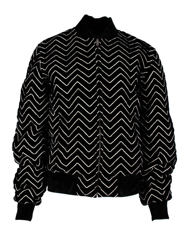 Saint Laurent Zigzag Velvet Bomber Jacket in Black Viscose 7748730060860