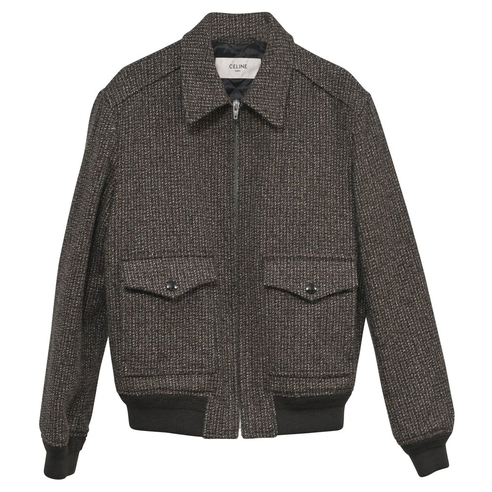 Celine Teddy Tweed Hunting Jacket in Brown Wool 7748725801020