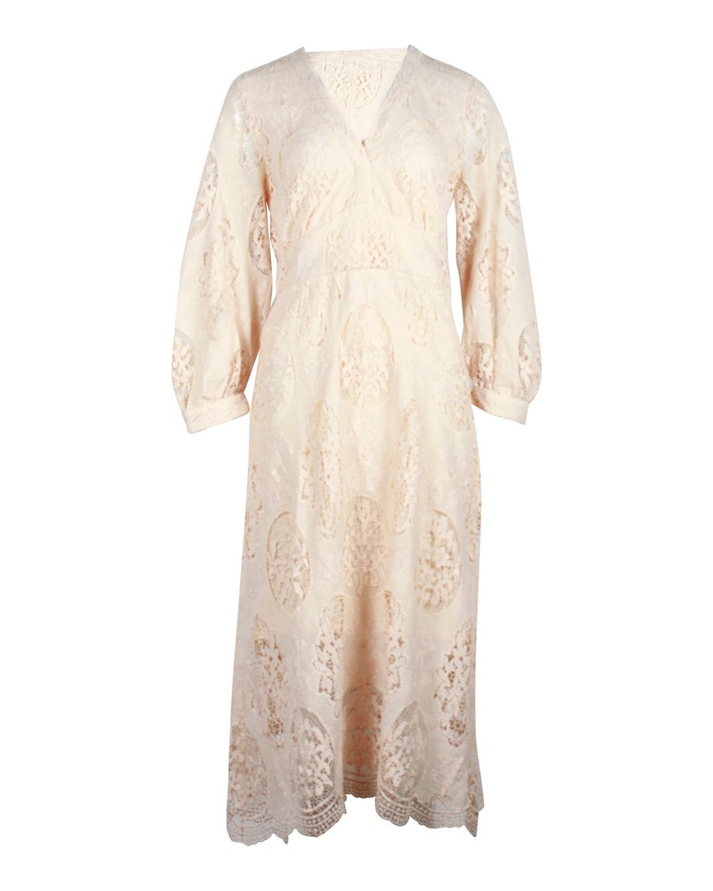 Maje Romy Guipure Lace Midi Dress in Beige Polyester 7748729667644