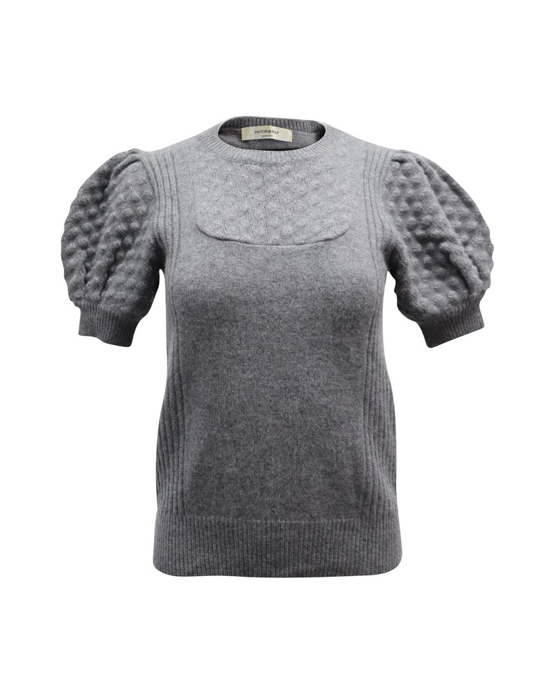 Viktor & Rolf Puffed Sleeve Sweater Top in Grey Wool