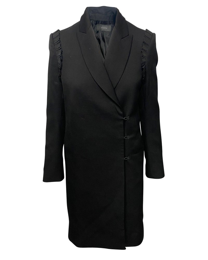 Joseph Ruffled Coat in Black Wool 7748734124092