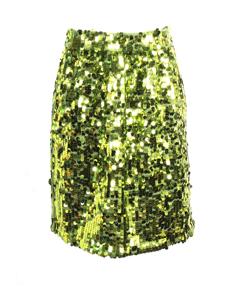 N°21 Mini Pencil Skirt With Side Pockets in Lime Green sequins 7748739235900