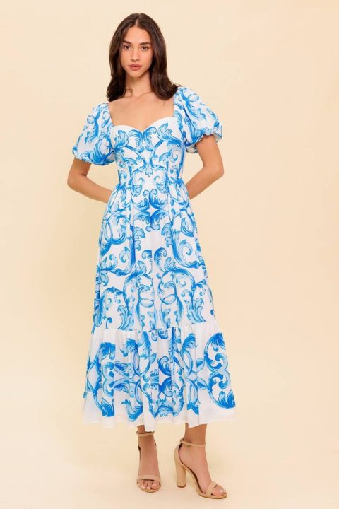 A WORK OF ART BLUE WOVEN MIDI DRESS