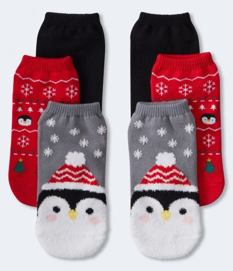 Aeropostale Fuzzy Penguin Ankle Sock 3-Pack