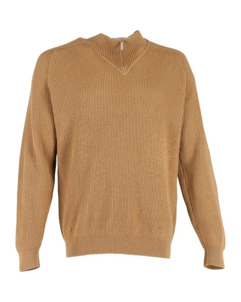 Zegna Half Zip Sweater in Brown Wool 7748747722812
