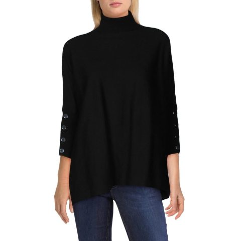 Button Detail Pullover Turtleneck Sweater
