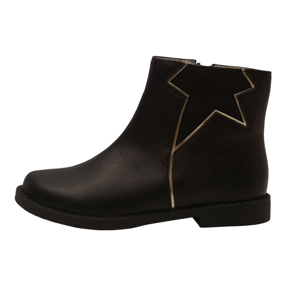 Girls Black Star Cut Out Leather Lined Ankle Boots 7 Toddler-4 Kids
