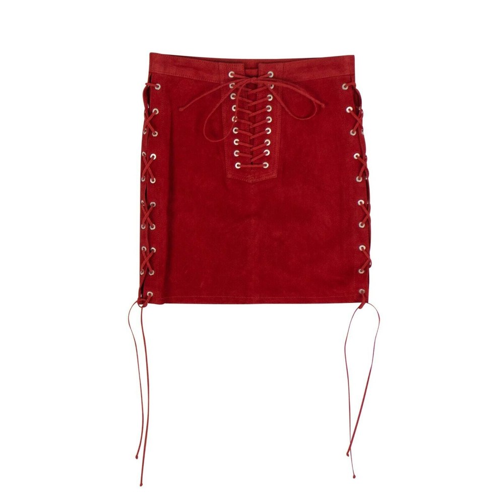 Unravel Project Suede Side Lace-Up Mini Skirt – Red