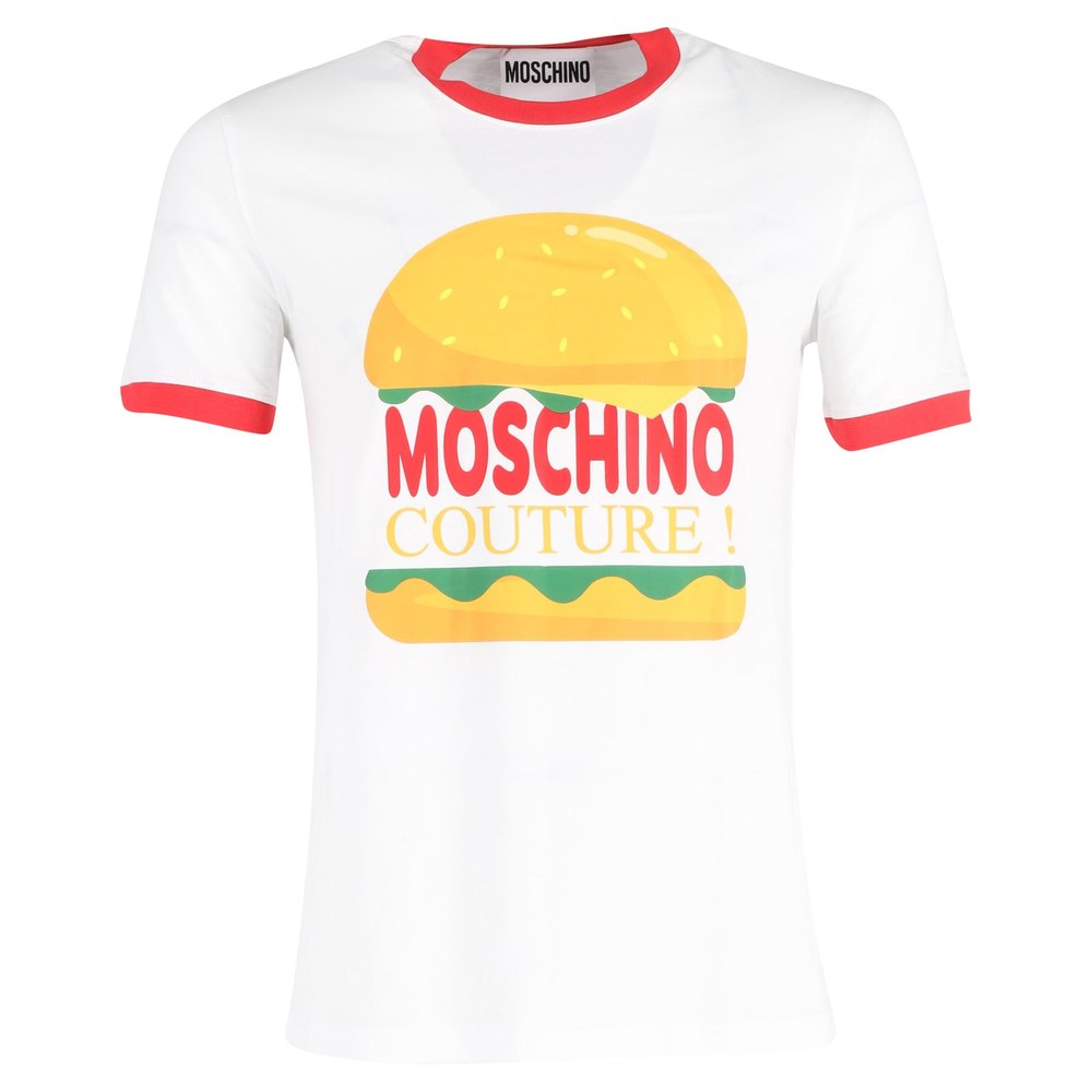 Moschino Couture Burger Print Crew Neck T-shirt In White Cotton 7748756471868