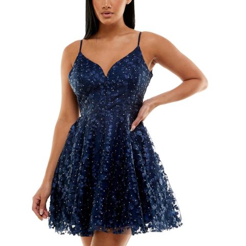 Bee Darlin Juniors Embroidered Embellished Fit & Flare Dress