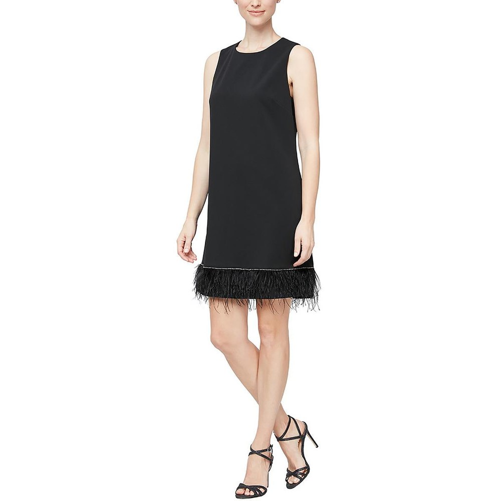 Embellished Feather Trim Shift Dress