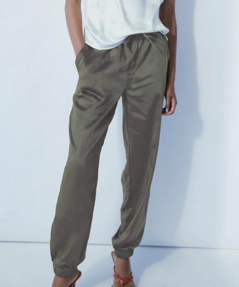 Satin Joggers In Khaki