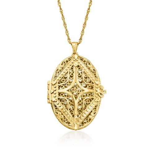 Ross-Simons 18kt Gold Over Sterling Filigree Locket Pendant Necklace
