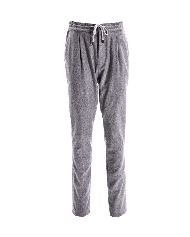Brunello Cucinelli Drawstring Trousers in Grey Cotton 7748769841212