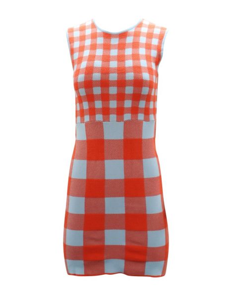 Staud Chili Gingham Dress in Viscose Orange Print 7748777672764