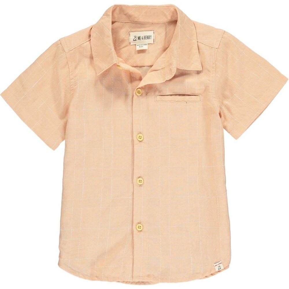 Boy’s Newport Button Down Shirt In Peach Grid