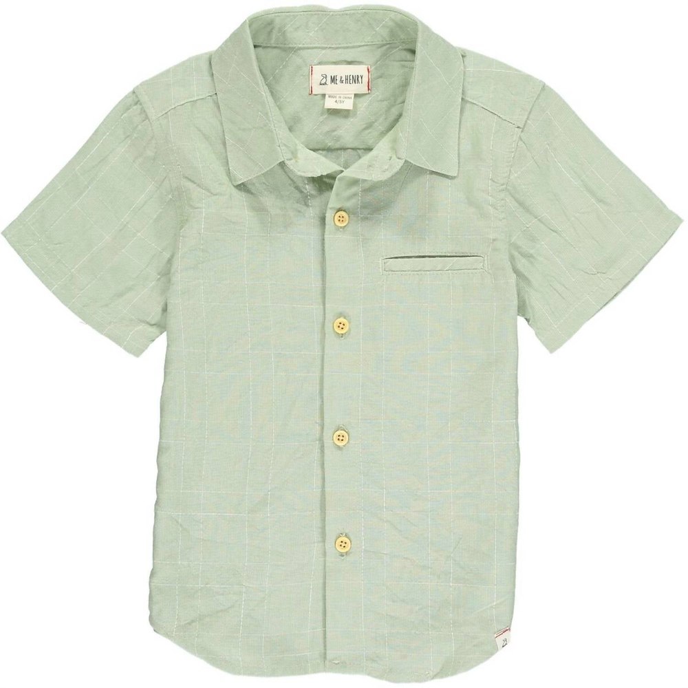 Boy’s Newport Button Down Shirt In Sage Grid