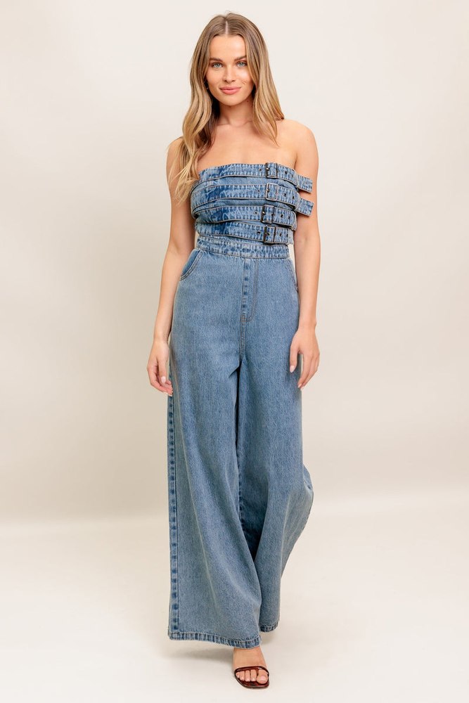 URBAN HARNESS DENIM JUMPSUIT