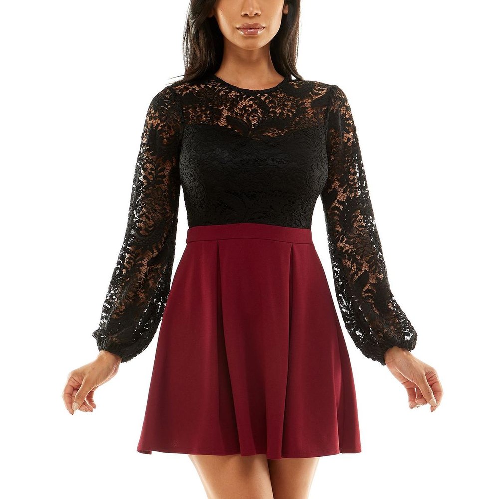 Juniors Lace Colorblock Cocktail and Party Dress