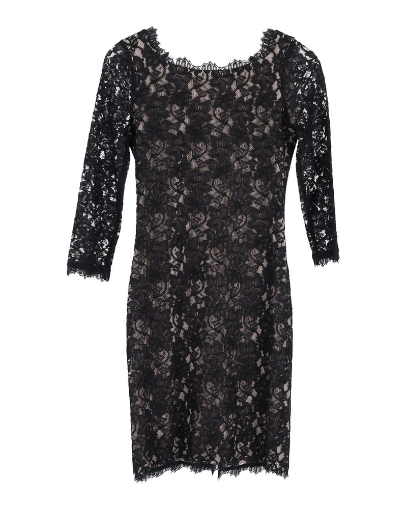 Diane Von Furstenberg Sheath Dress in Black Cotton Lace 7748817616956