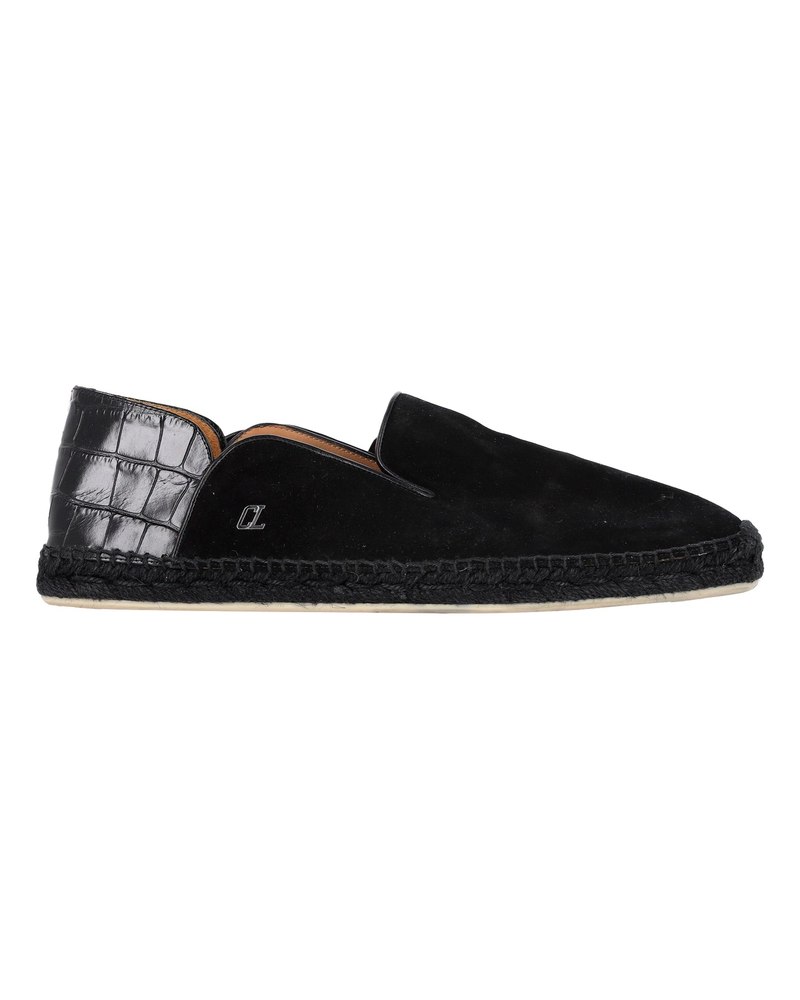 Christian Louboutin Espadon Mix-Leather Fold-Down Slip-On Espadrilles in Black Suede 7748868341820