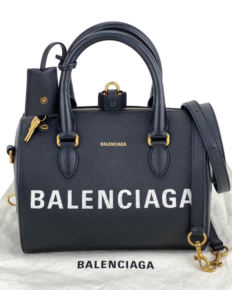 Balenciaga Ville Bowling Small Black Grained Leather Satchel Crossbody Bag preowned 7748868964412
