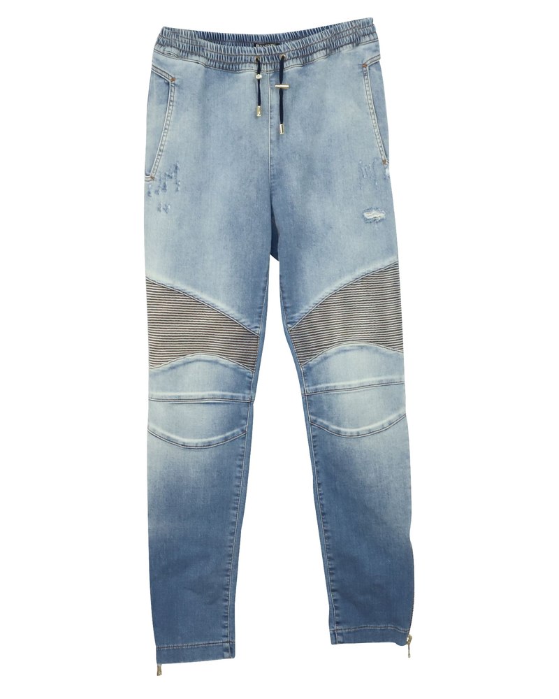 Balmain Stonewashed Biker Jeans in Light Blue Cotton 7748910710844