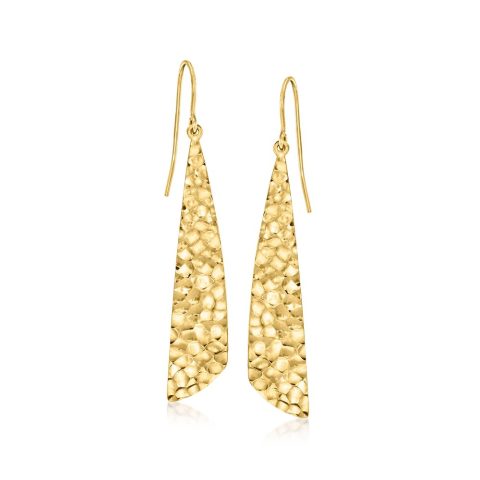 Ross-Simons 14kt Yellow Gold Hammered Triangular Drop Earrings